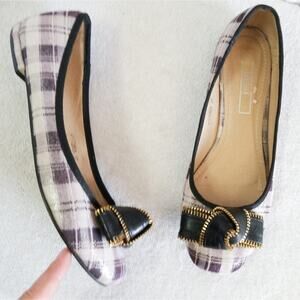 Parisian shimmering plaid zipper trim bow flats
